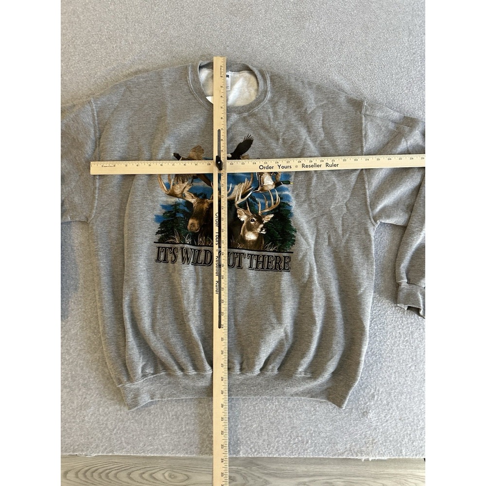 VTG Y2K JERZEES Crewneck Sweater Gray Nature Hunting Fishing Sweatshirt - Picture 6 of 8